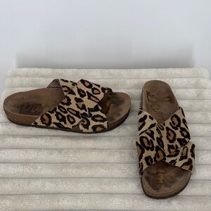 Sam Edelman Adora Leopard Faux Fur Sandals Slides Size 8 Animal Print